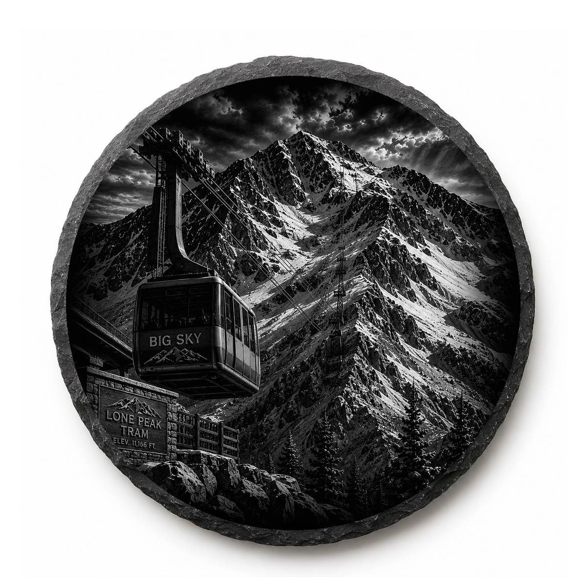 Lone Peak Tram Slate Coaster β full-face engraved slate coaster