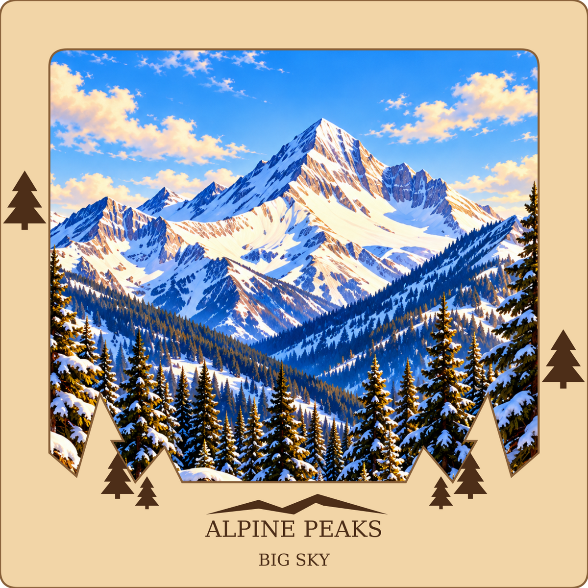 SL-NEW-ALPINE-NL | Alpine Peaks framed design preview; hardware not shown
