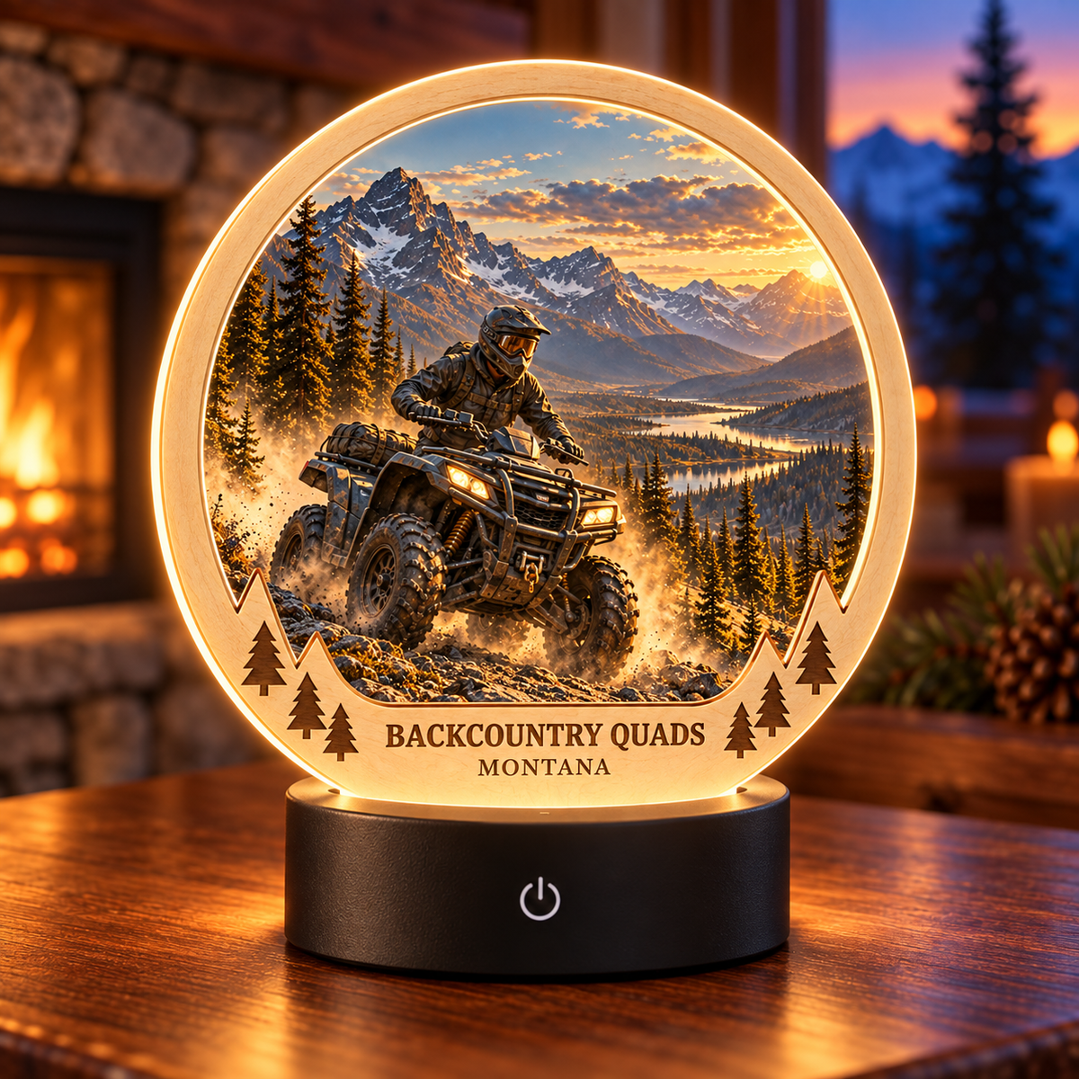 Backcountry Quads Montana Signature Tabletop LED Lamp — generated lifestyle mockup
