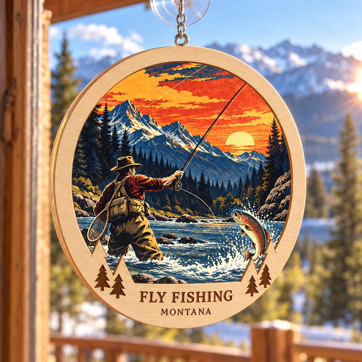 Fly Fishing Montana Retro Suncatcher — generated lifestyle mockup