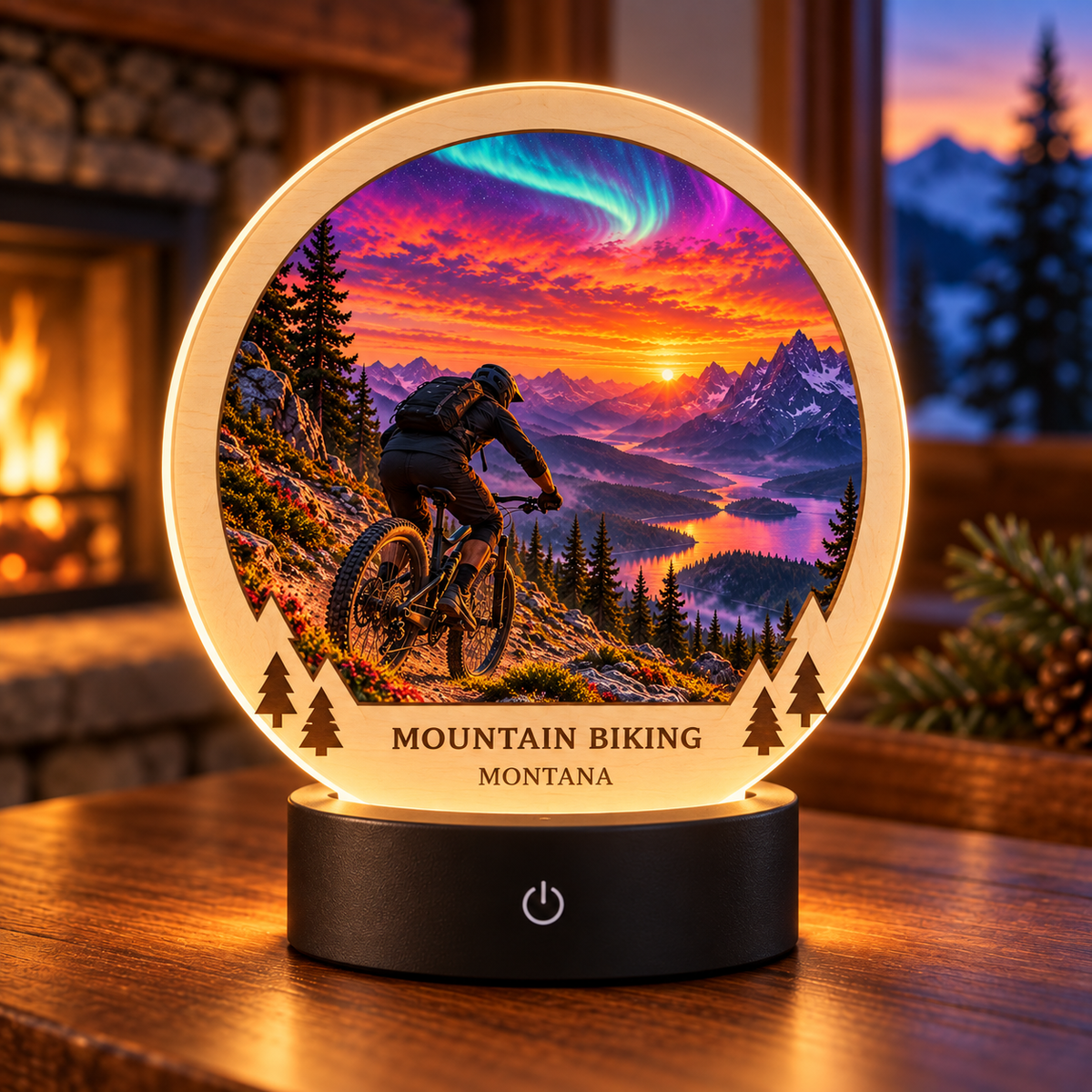 Mountain Biking Montana Fusion Tabletop LED Lamp — generated lifestyle mockup