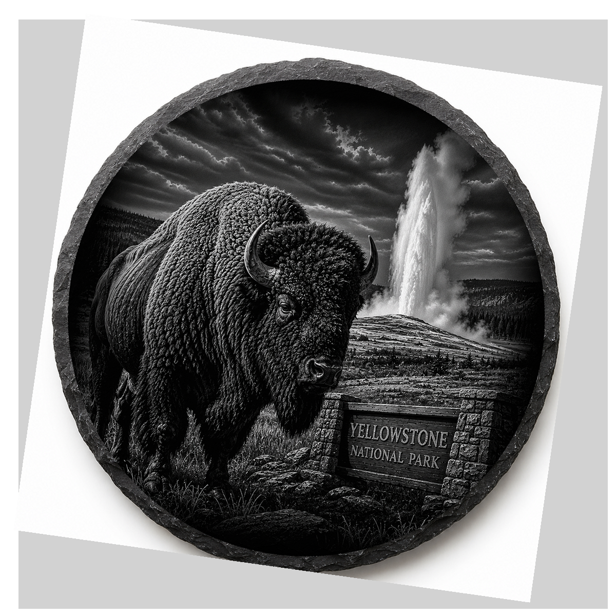 Bison & Old Faithful Slate Coaster detail image