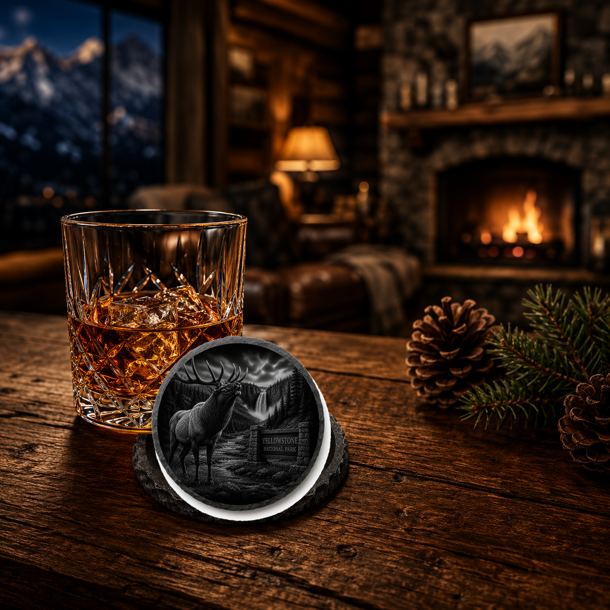 Bull Elk Slate Coaster β lifestyle