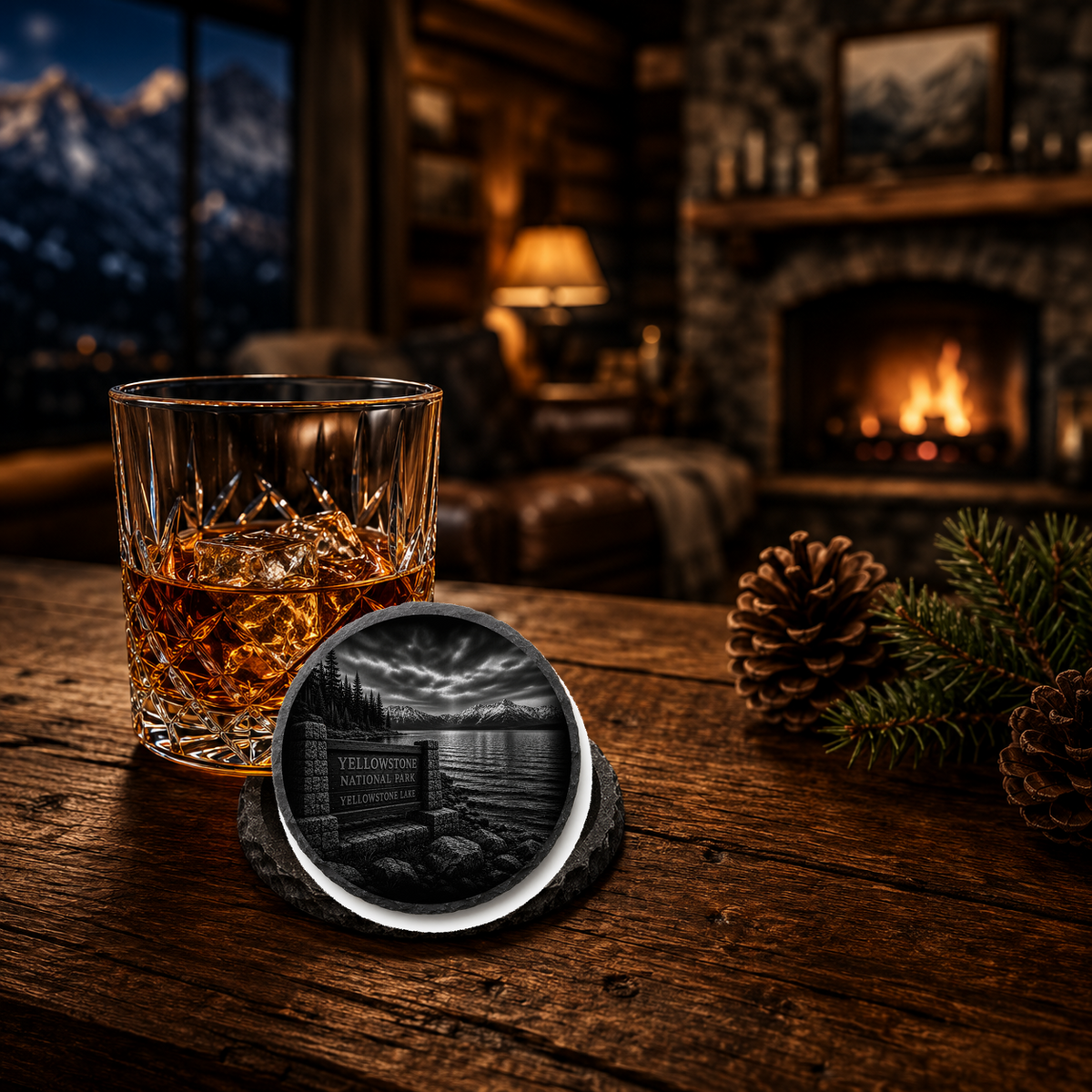 Yellowstone Lake Slate Coaster β lifestyle