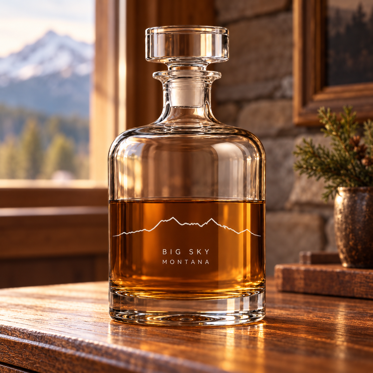 Lone Peak One Line Whiskey Decanter — Montana lodge lifestyle