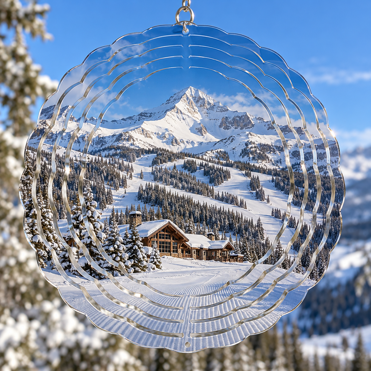3D clear acrylic spinner with Big Sky ski base and Lone Peak