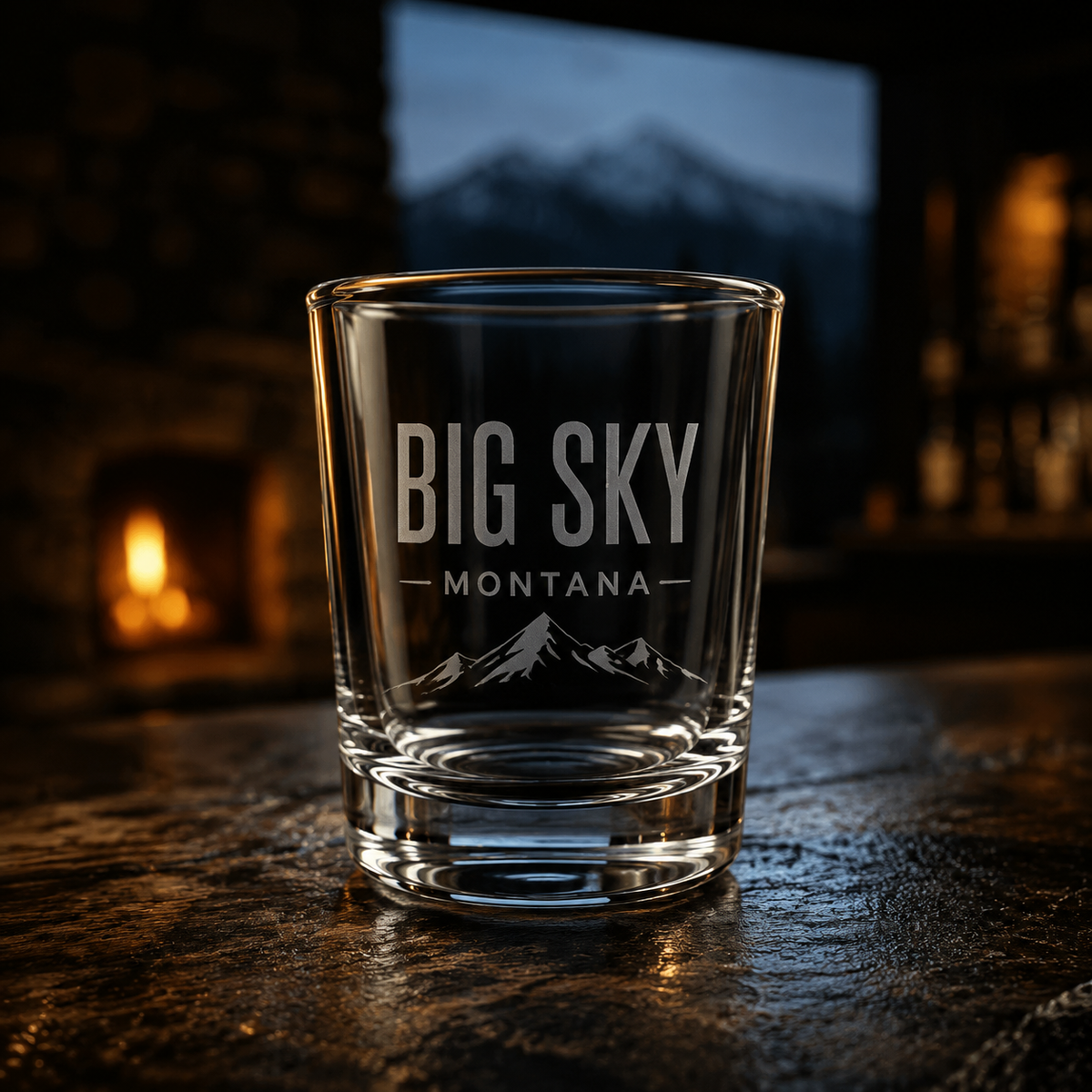 Big Sky Shadow Highball Glass with tonal Lone Peak engraving