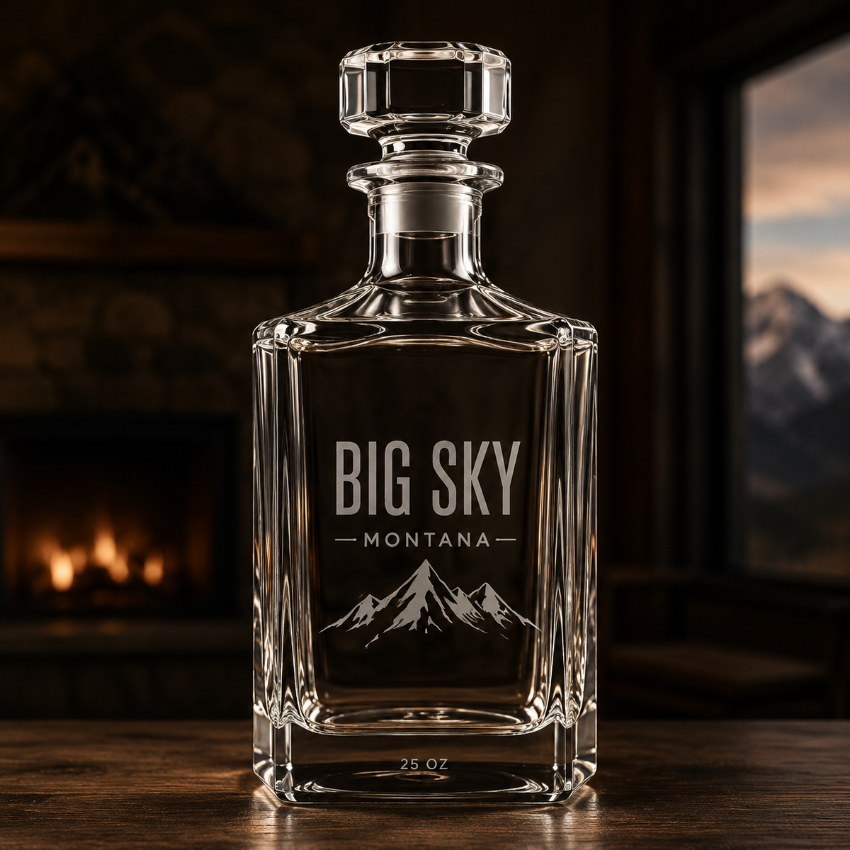 Big Sky Shadow Whiskey Decanter with tonal Lone Peak engraving