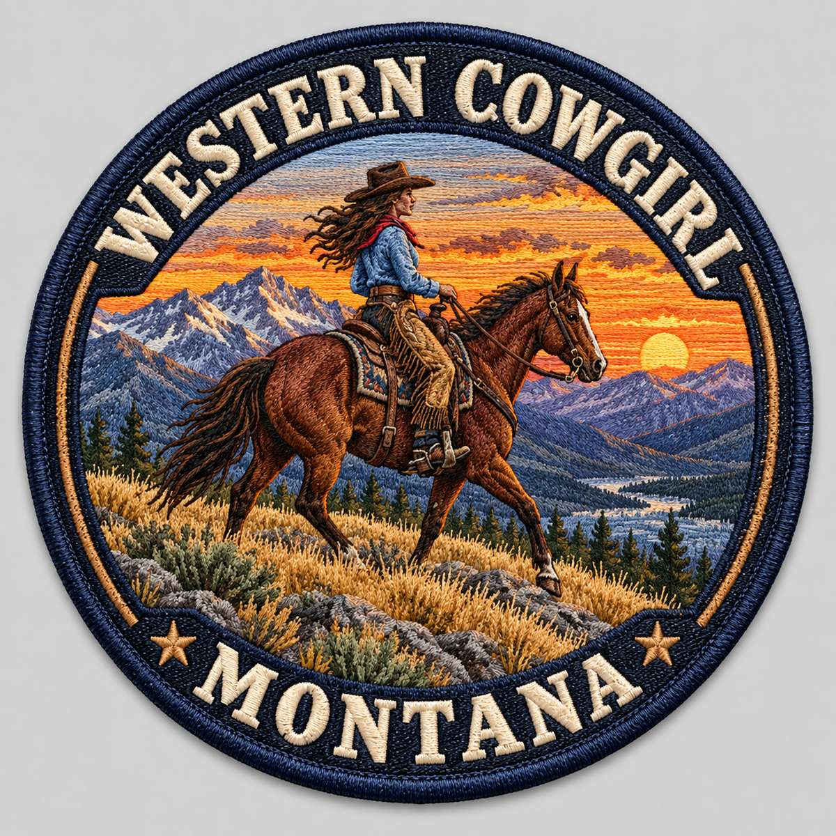 Western Cowgirl Overlook approved master artwork reference