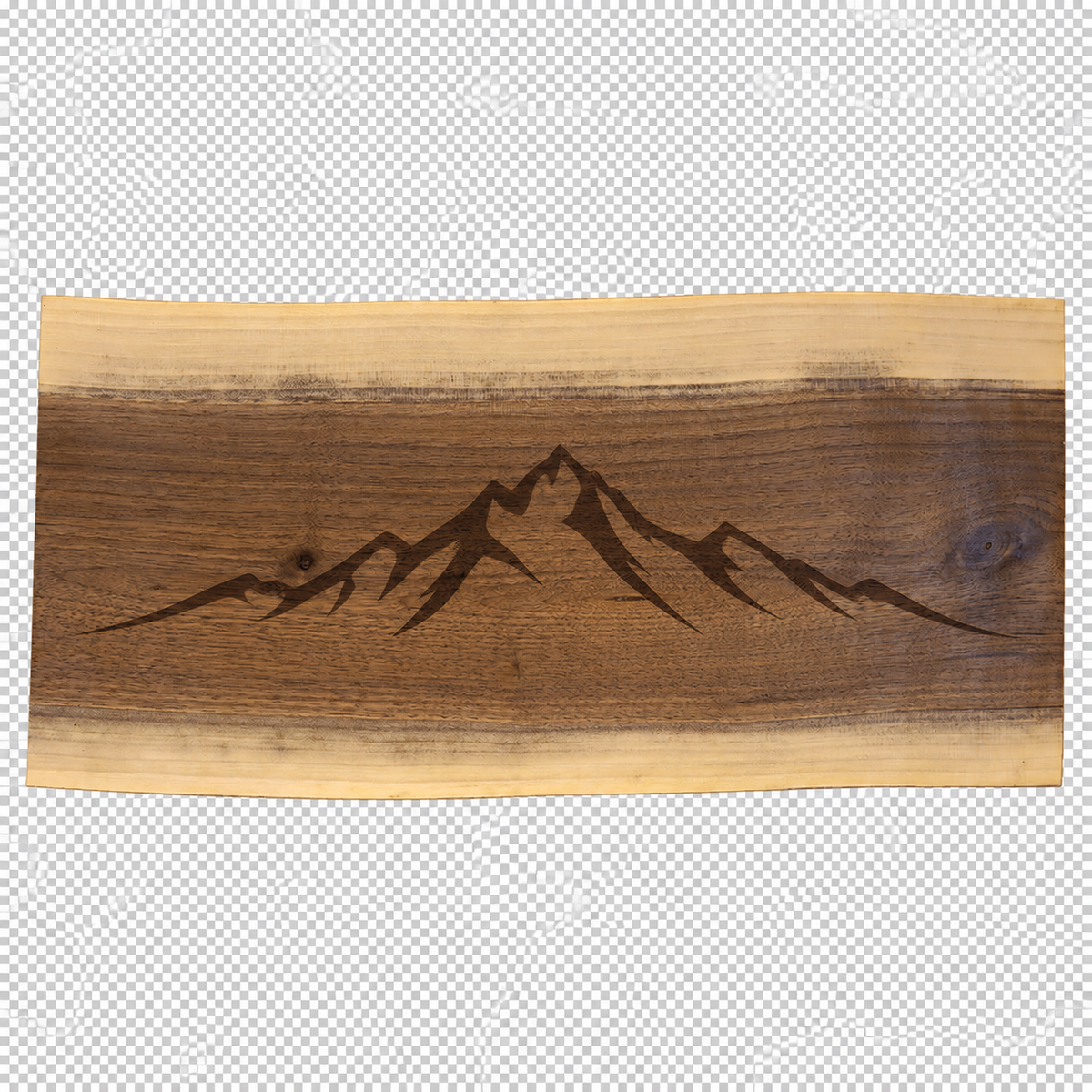 Black walnut charcuterie board engraved with Lone Peak artwork