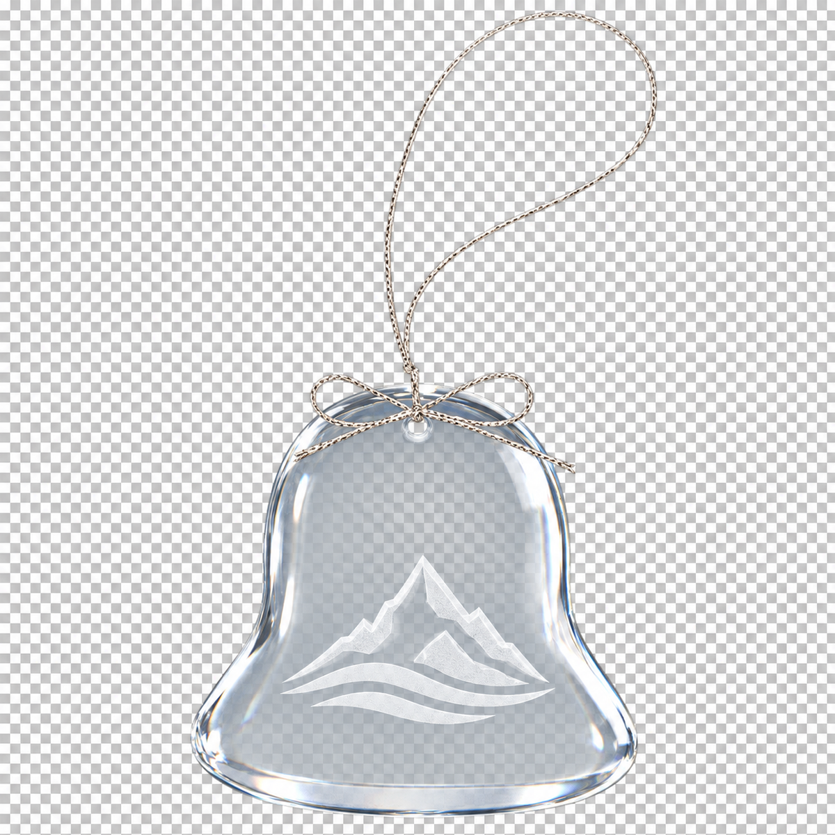 Lone Peak hologram-style engraving in clear crystal bell ornament
