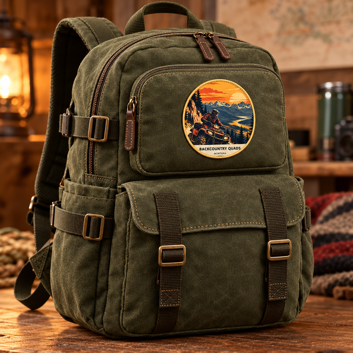 Backcountry Quads Retro patch lifestyle on olive backpack