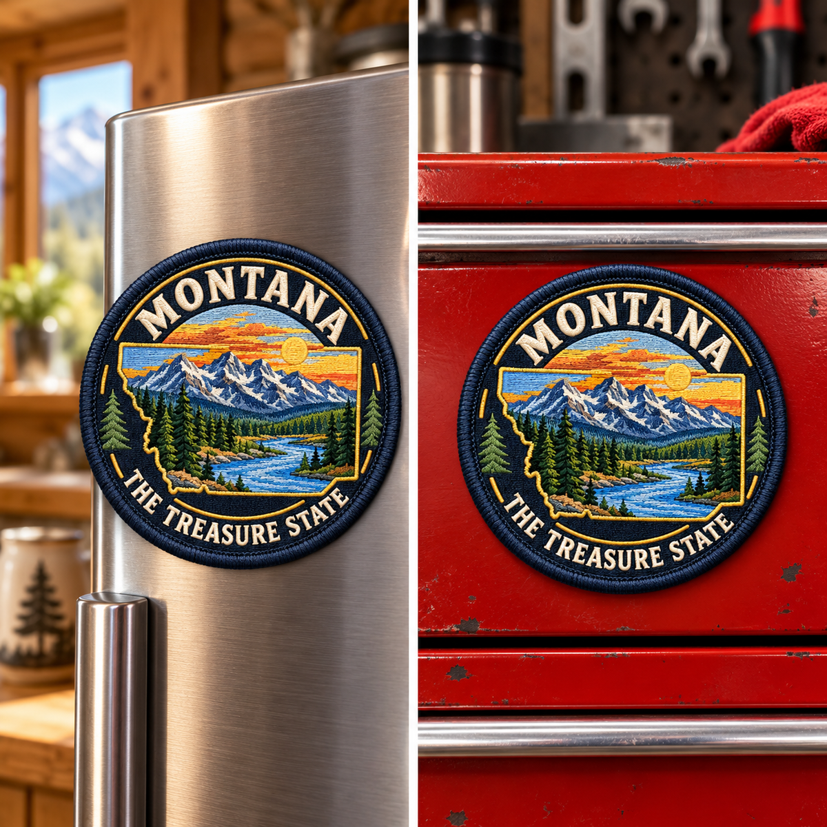 Big Sky Montana — Montana State Magnet lifestyle scene: refrigerator and toolbox