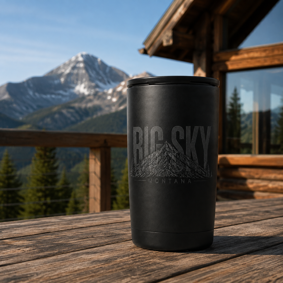 Big Sky Heritage 20 oz tumbler at a Big Sky lodge
