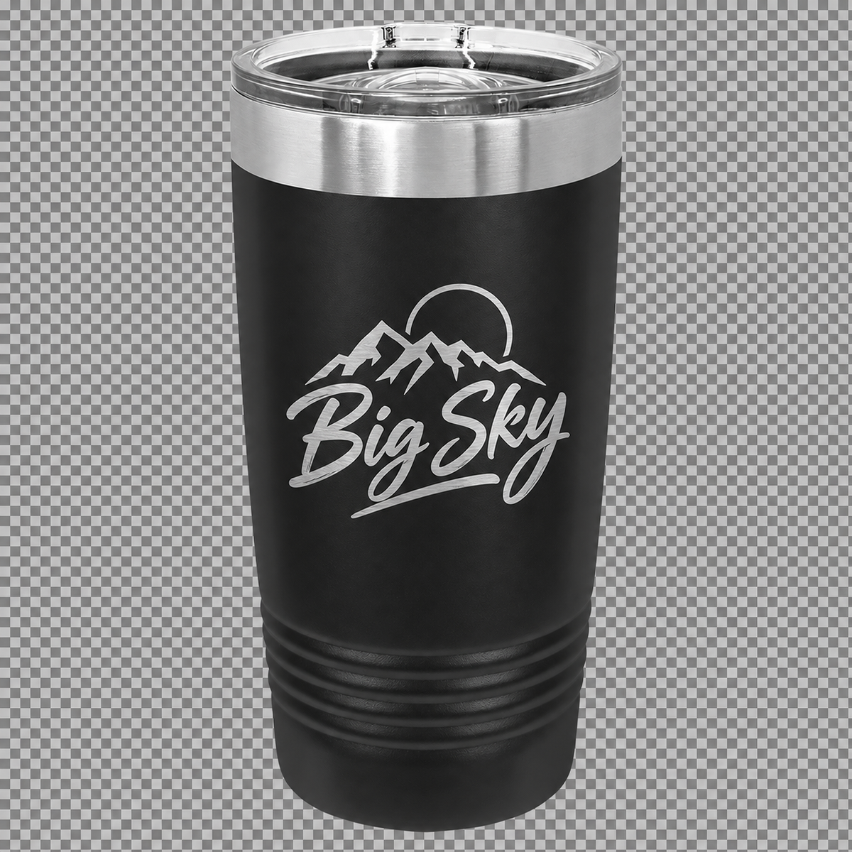 Black 20 oz. Polar Camel tumbler directly engraved with Big Sky artwork