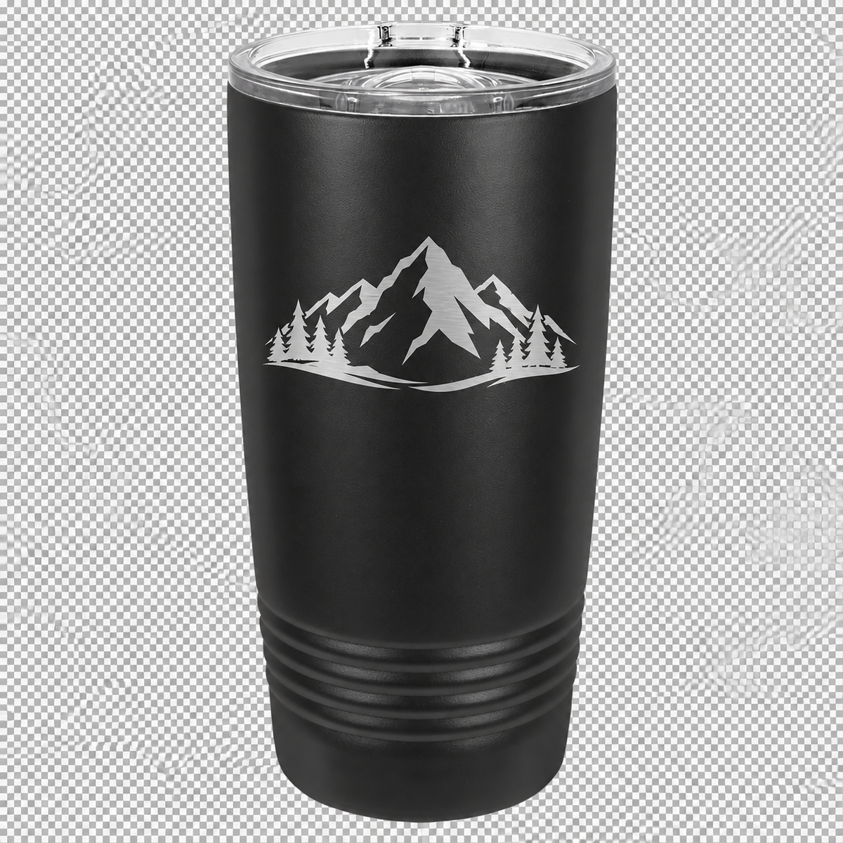 Black 20 oz. Polar Camel tumbler directly engraved with Lone Peak artwork