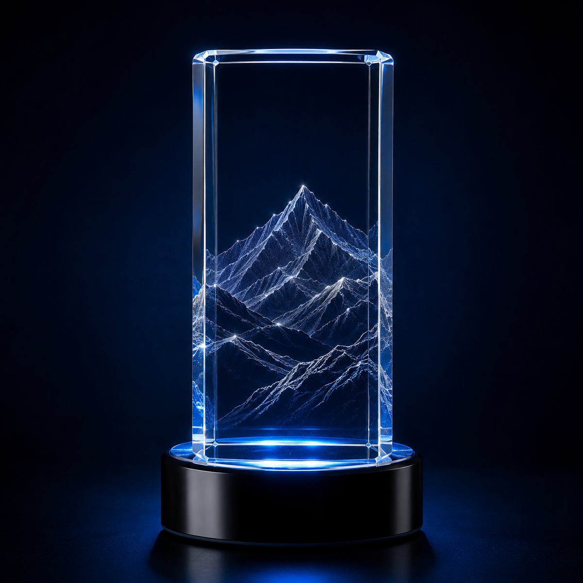 Private Line laser-etched K9 crystal with blue LED base