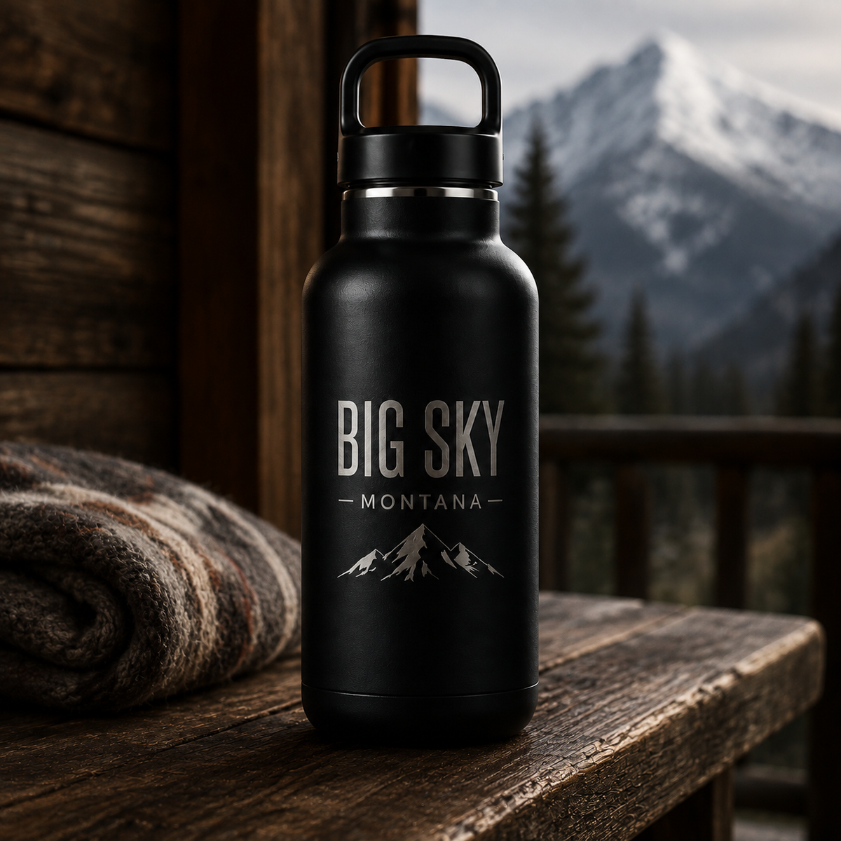 Big Sky Shadow water bottle at a Big Sky lodge