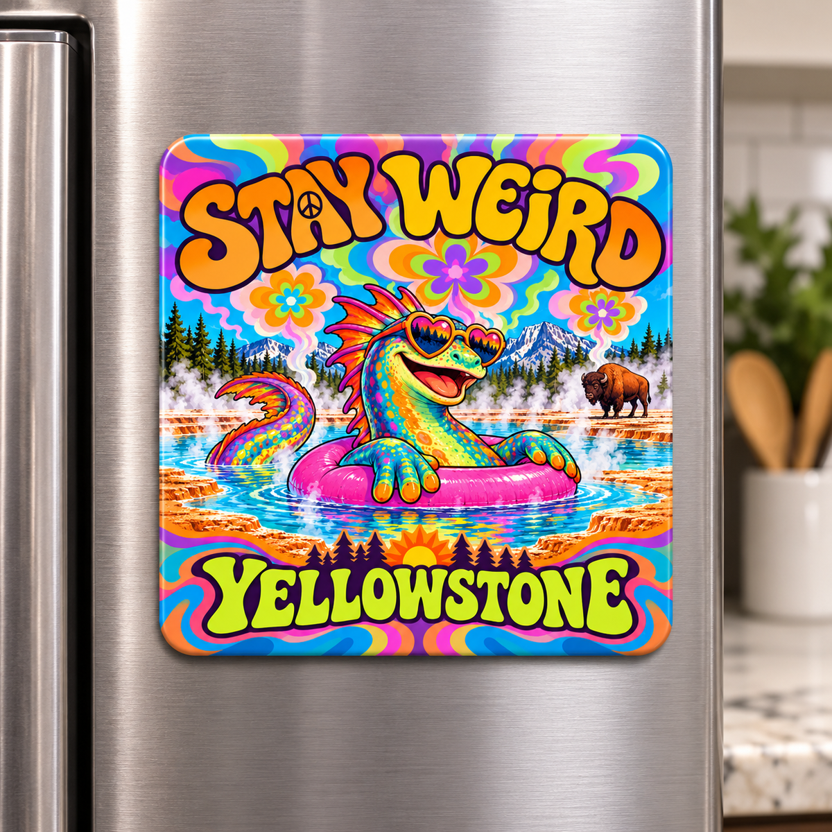 Stay Weird Yellowstone — 2 Inch Square Magnet product mockup