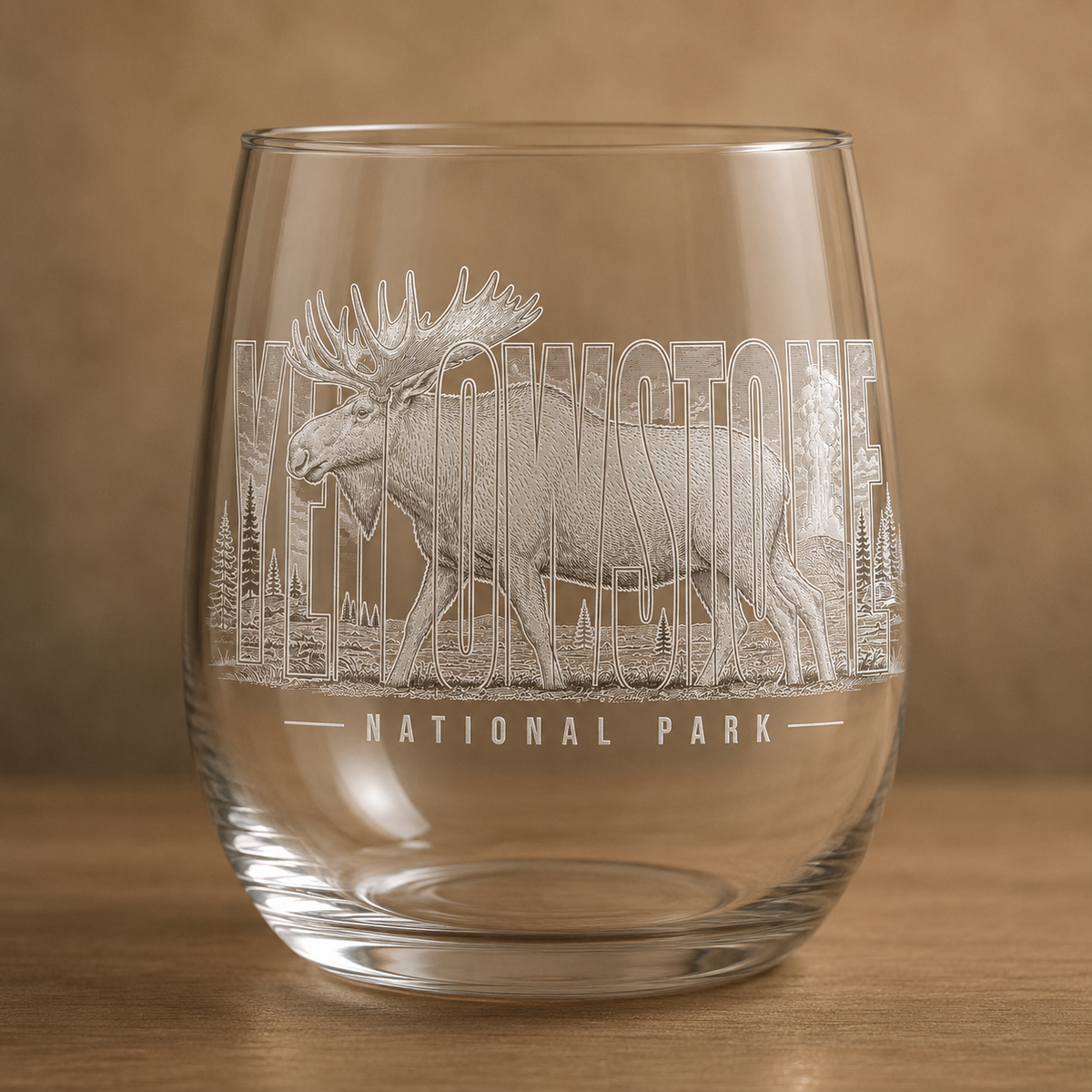 Yellowstone National Park Moose Stemless Wine Glass product image