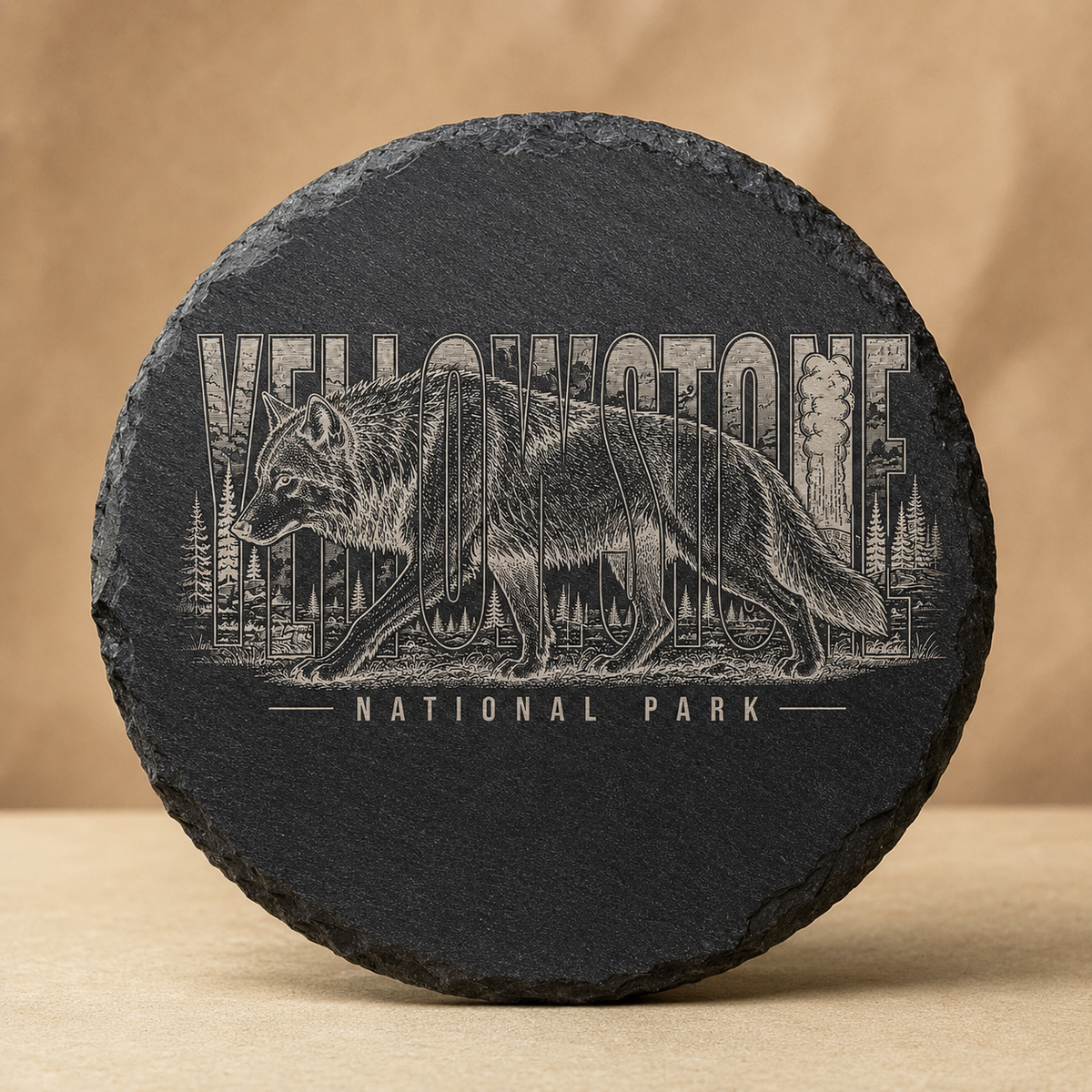 Yellowstone National Park Wolf Round Slate Coaster product image