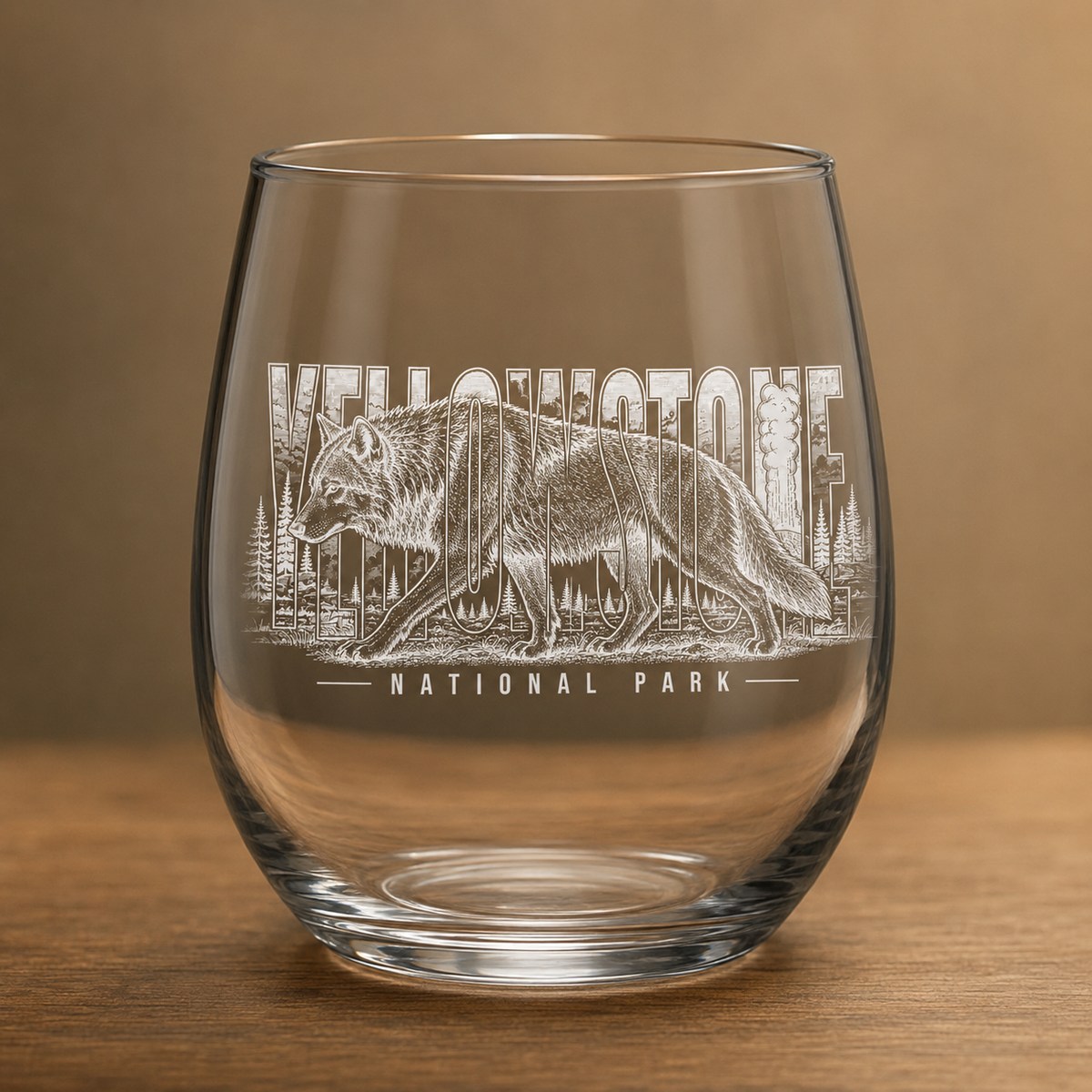 Yellowstone National Park Wolf Stemless Wine Glass product image