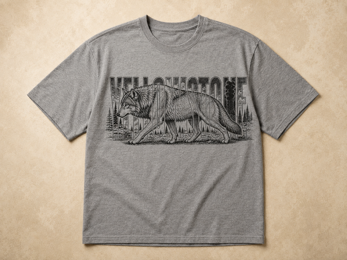 Yellowstone National Park Wolf Ash Heavyweight T-Shirt product image