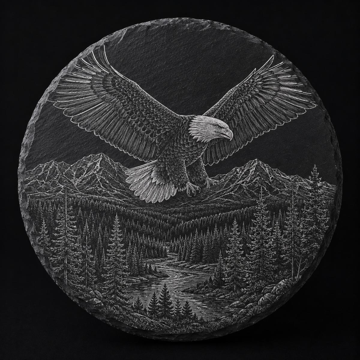 Bald Eagle full-face engraved black slate coaster