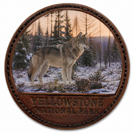 Yellowstone National Park Wolf — Photo Leather collectible patch hero image