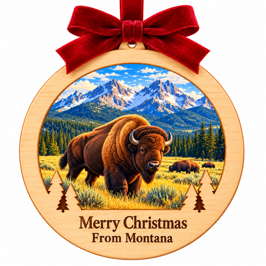 Yellowstone Christmas ornament family in approved frame