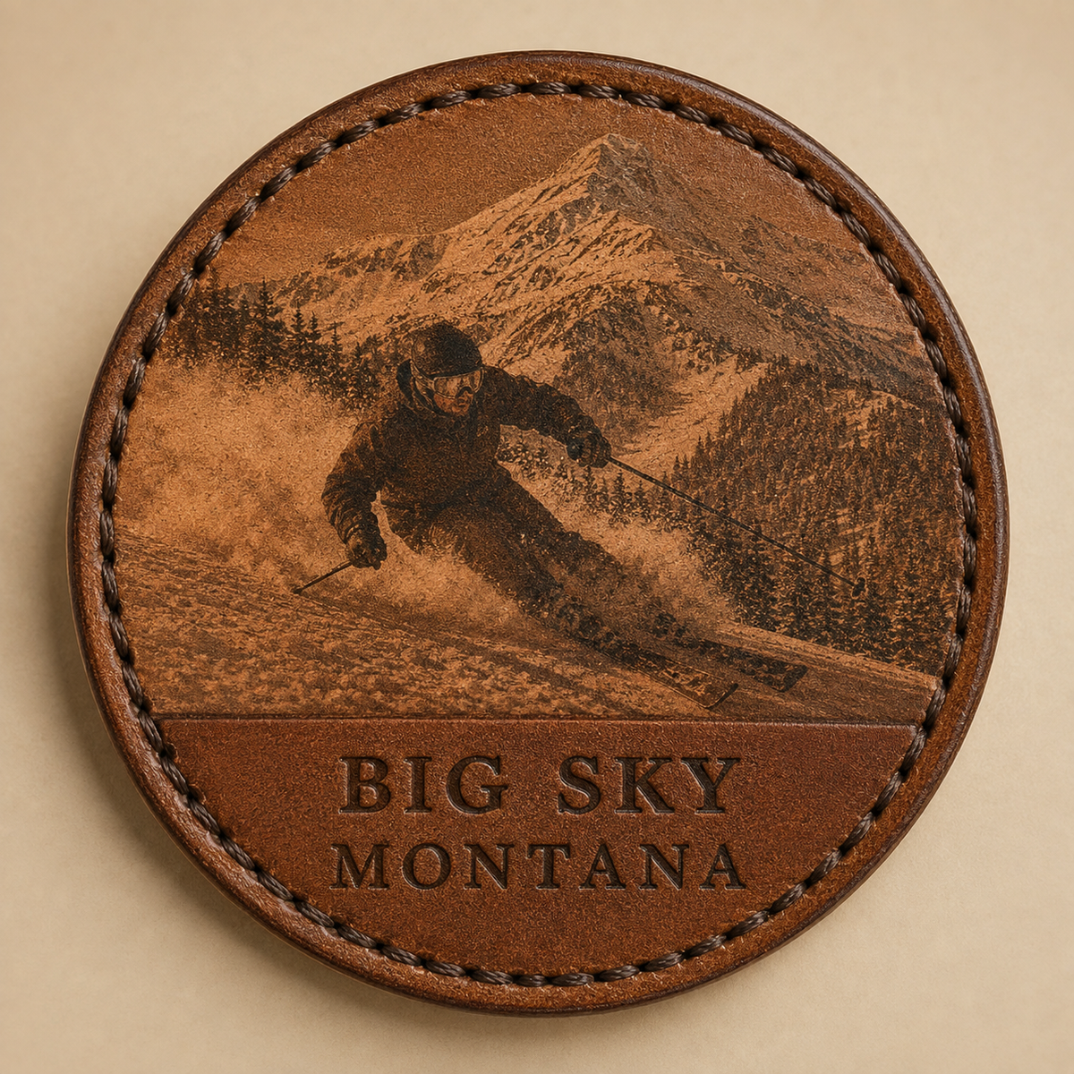 Big Sky — Female Skier — Photo Leather collectible patch hero image