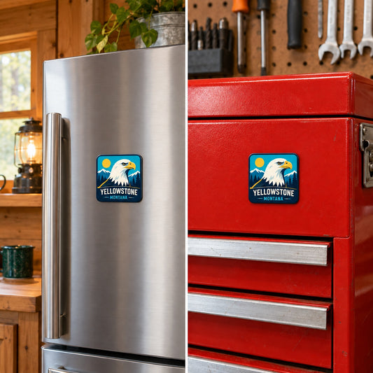 Yellowstone — Bald Eagle Magnet square magnet on refrigerator and toolbox