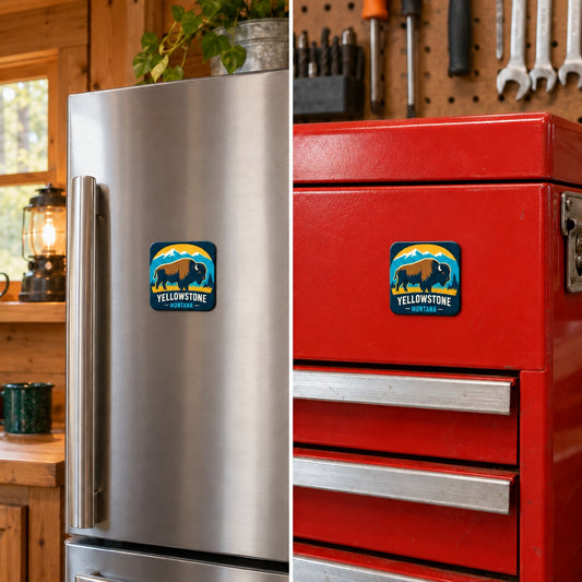 Yellowstone — Bison Magnet square magnet on refrigerator and toolbox