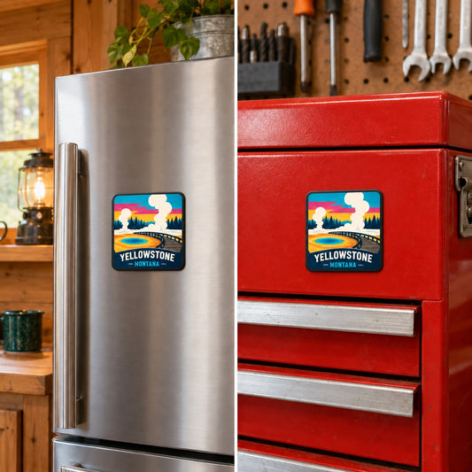 Yellowstone — Geyser Basin Magnet square magnet on refrigerator and toolbox