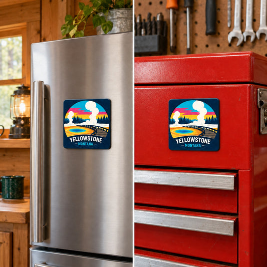 Yellowstone — Old Faithful Magnet square magnet on refrigerator and toolbox