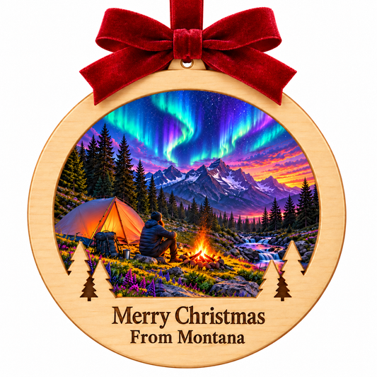Backcountry Camp Montana Fusion ornament in approved frame