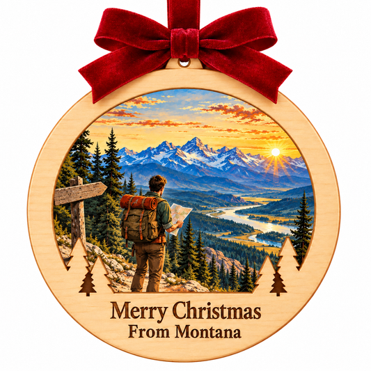 Adventure Calls Montana Classic ornament in approved frame