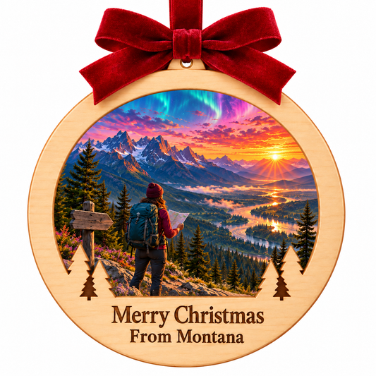 Adventure Calls Montana Fusion ornament in approved frame