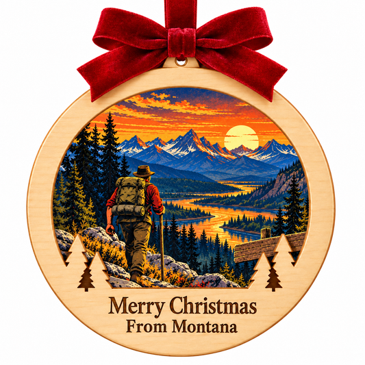 Adventure Calls Montana Retro ornament in approved frame