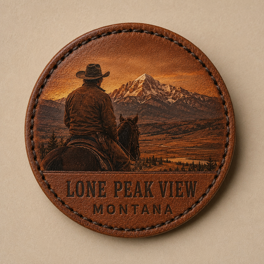 Lone Peak View Cowboy — Photo Leather collectible patch hero image