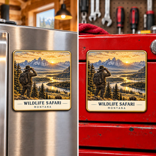 Wildlife Safari Montana Magnet - Signature square magnet on refrigerator and toolbox