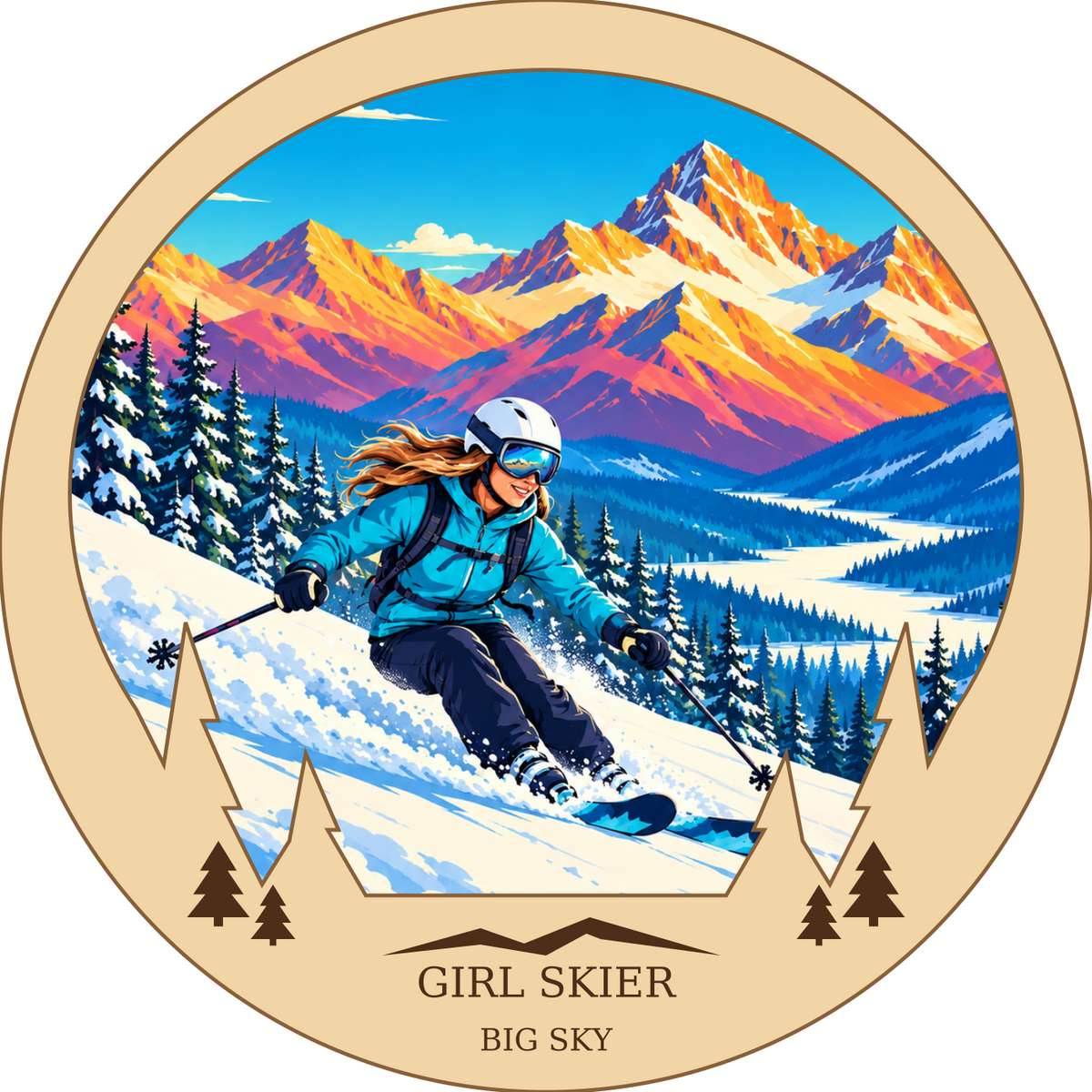 SL-BS-01-CO | Girl Skier framed design preview; hardware not shown