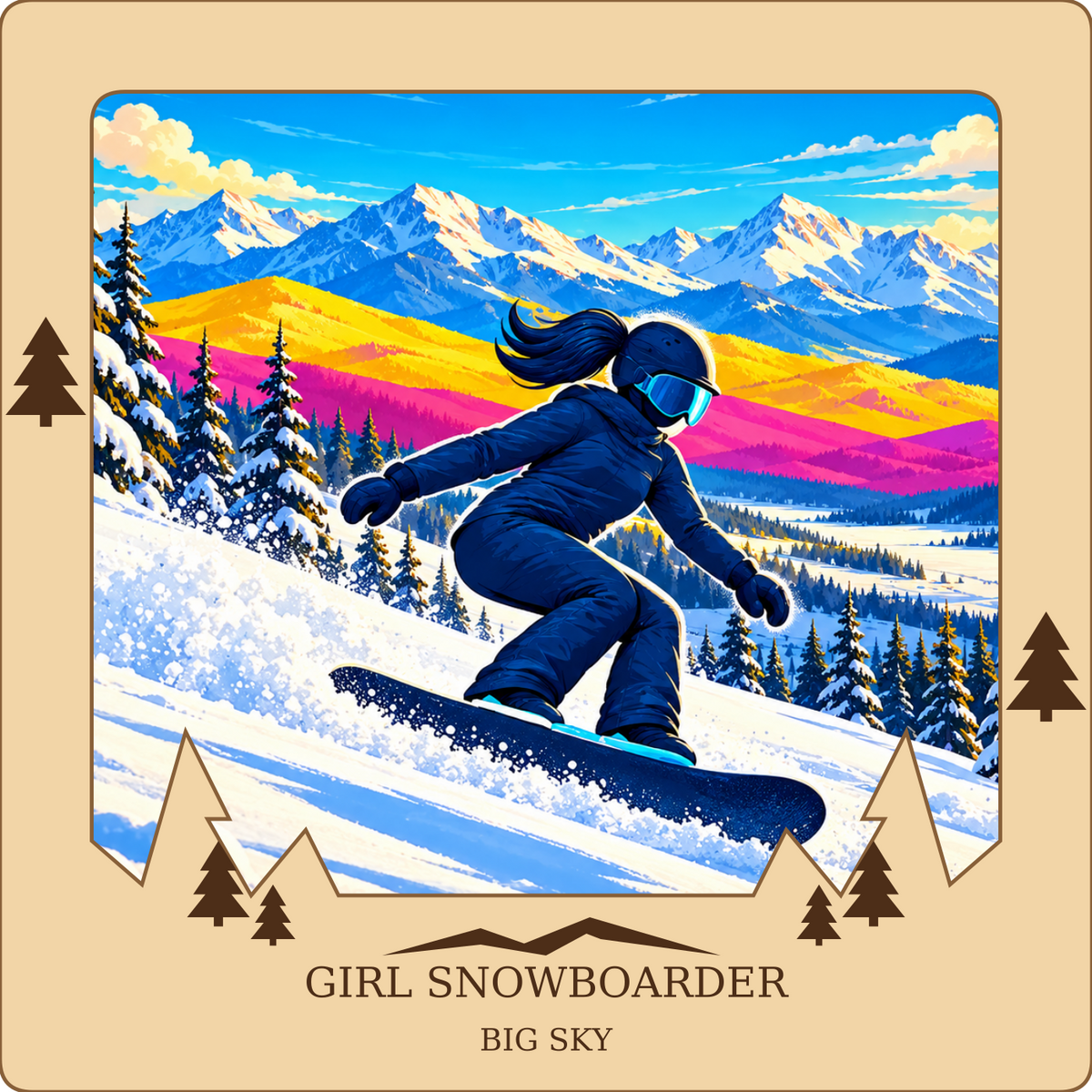 SL-BS-02-NL | Girl Snowboarder framed design preview; hardware not shown
