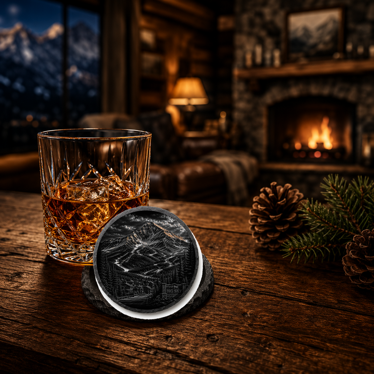 Lone Peak From Base Slate Coaster — lifestyle