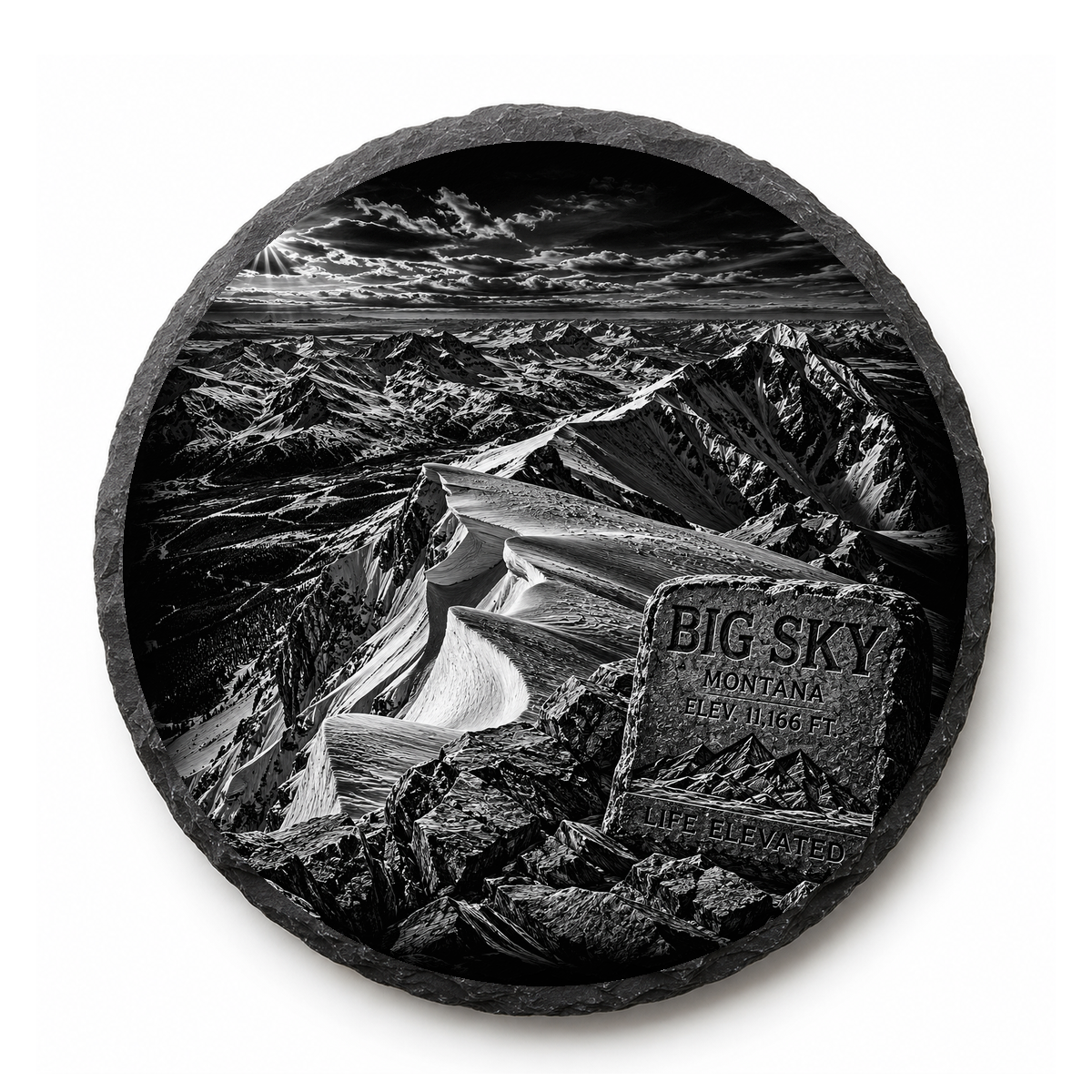 Lone Peak Summit View Slate Coaster — full-face engraved slate coaster
