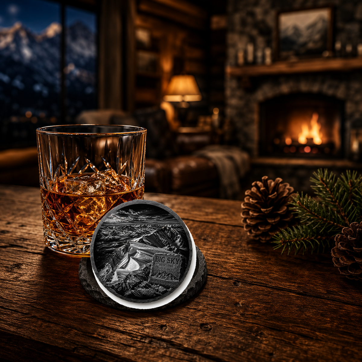 Lone Peak Summit View Slate Coaster — lifestyle