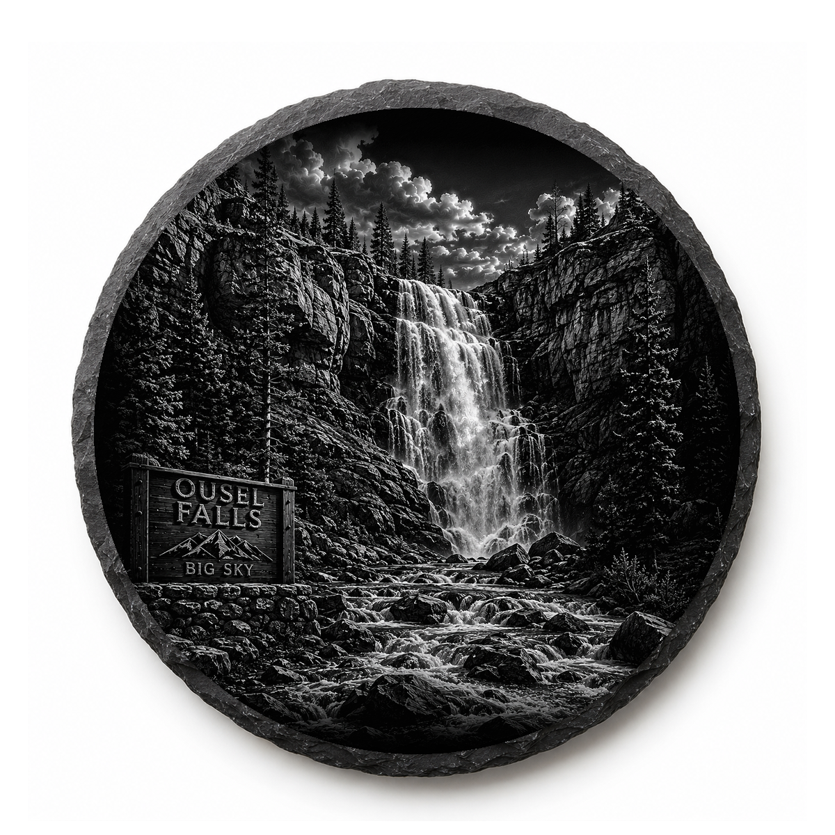Ousel Falls Slate Coaster — full-face engraved slate coaster