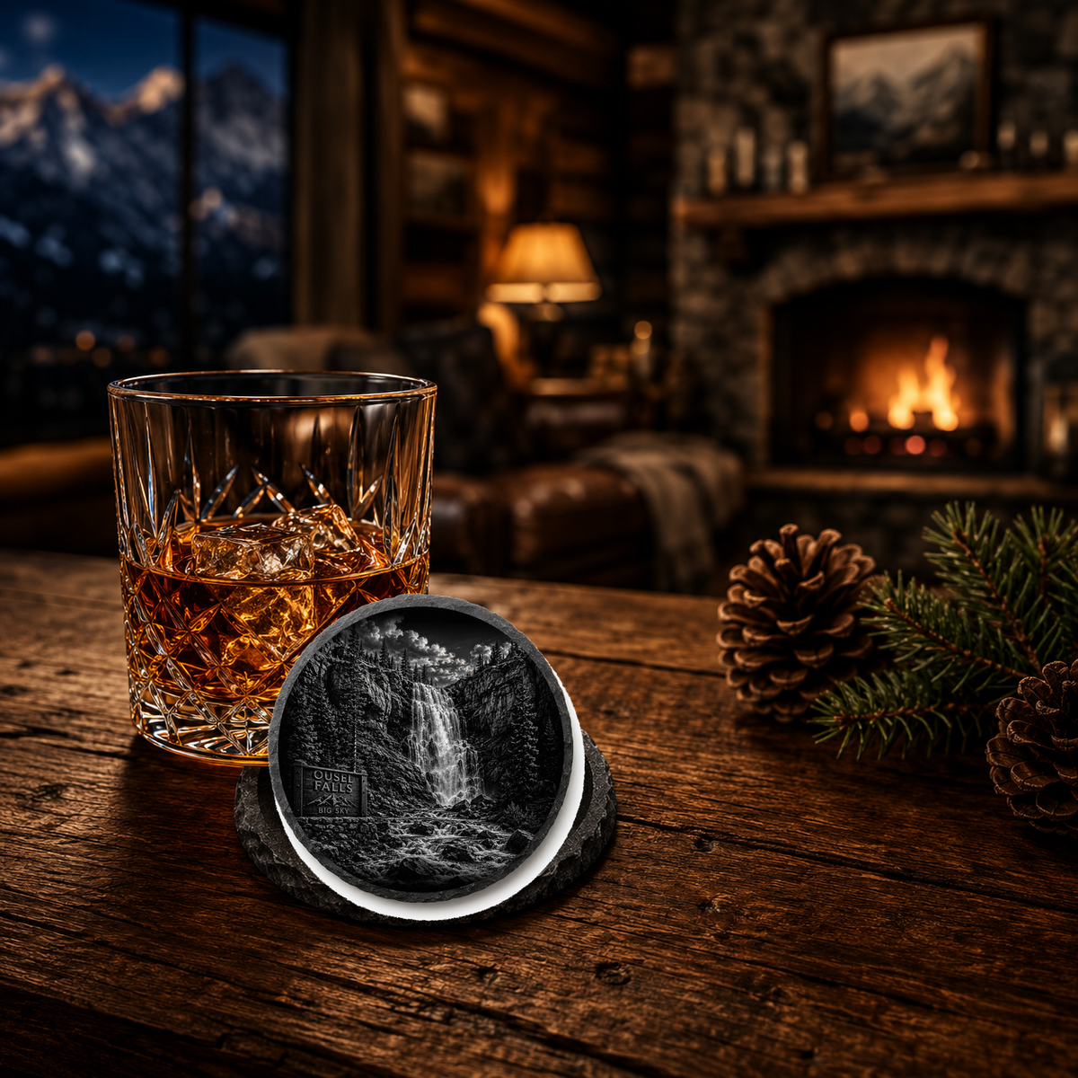 Ousel Falls Slate Coaster — lifestyle