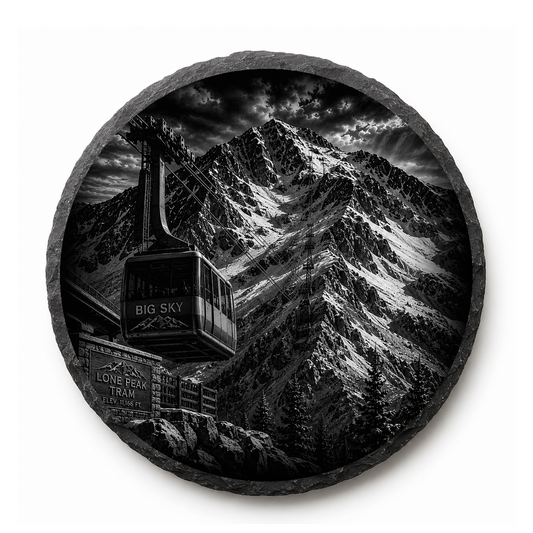 Lone Peak Tram Slate Coaster — full-face engraved slate coaster