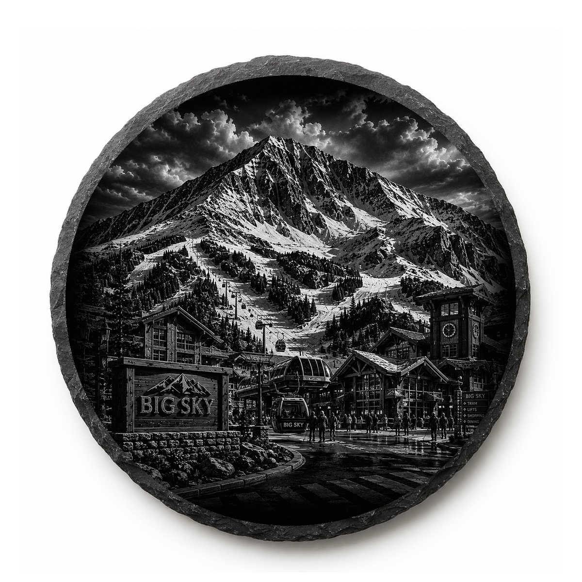Big Sky Base Area Slate Coaster — full-face engraved slate coaster